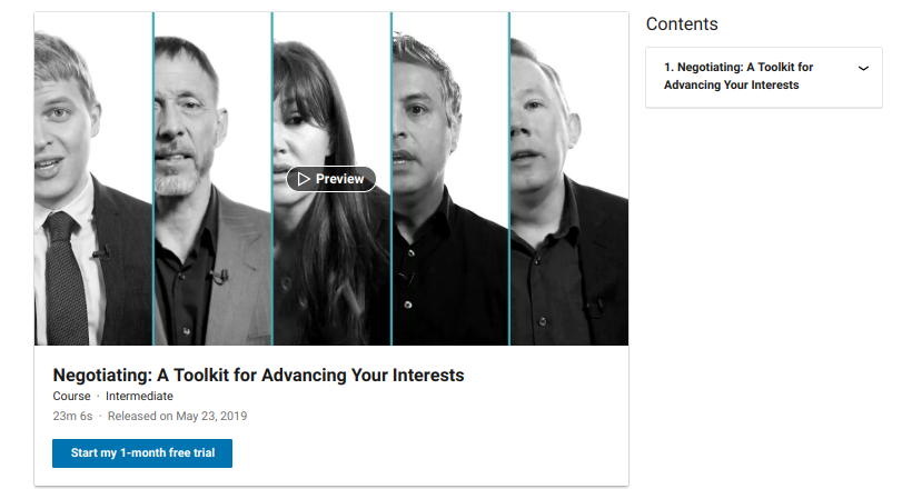 6. Negotiating: A Toolkit for Advancing Your Interests by LinkedIn Learning 