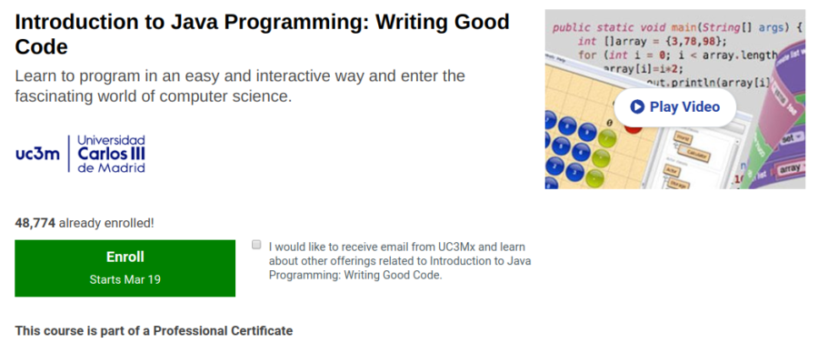 6. Introduction to Java Programming: Writing Good Code by the Universidad Carlos III de Madrid