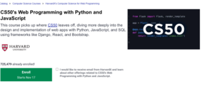 3. CS50's Web Programming with Python and JavaScript by HarvardX 