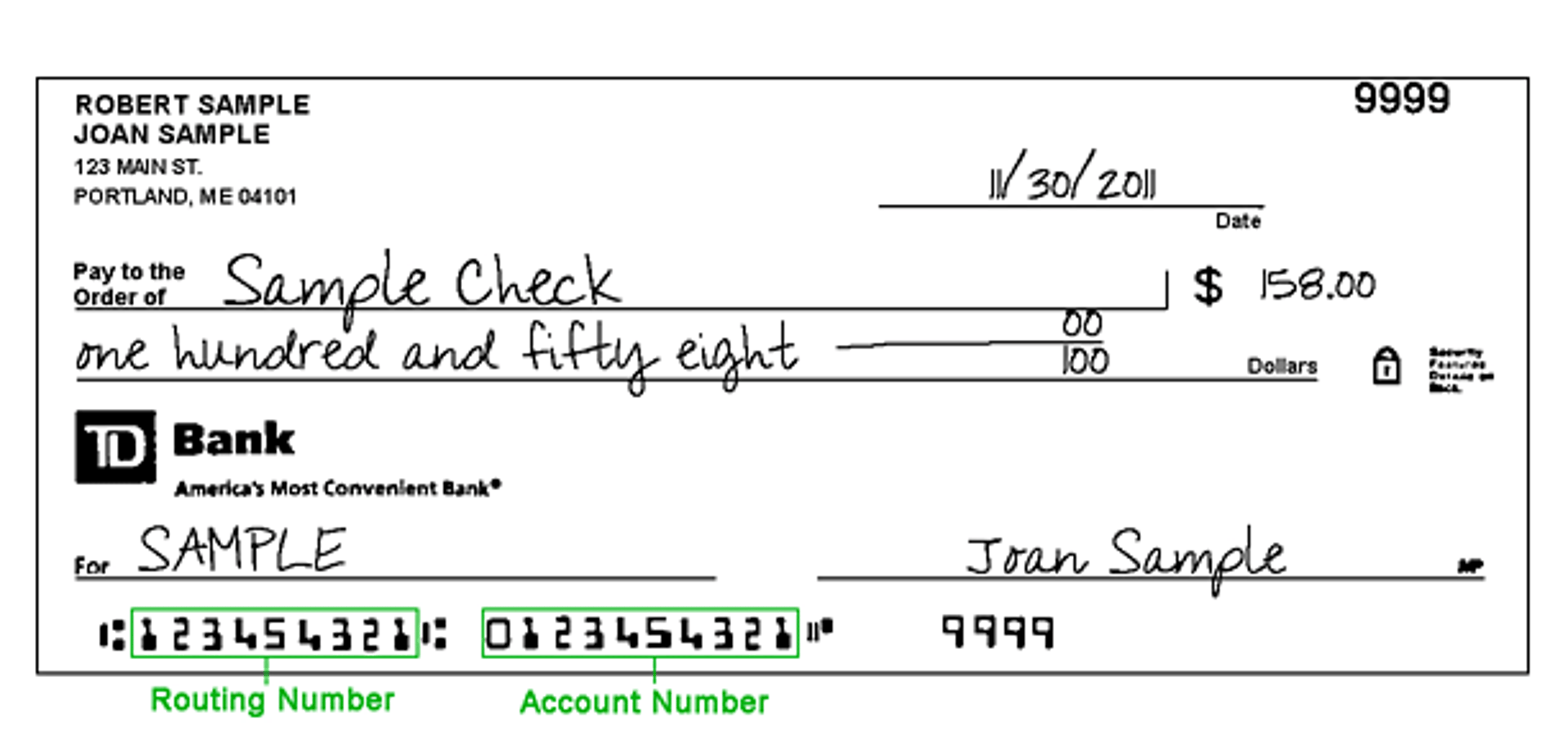 Sample of a check
