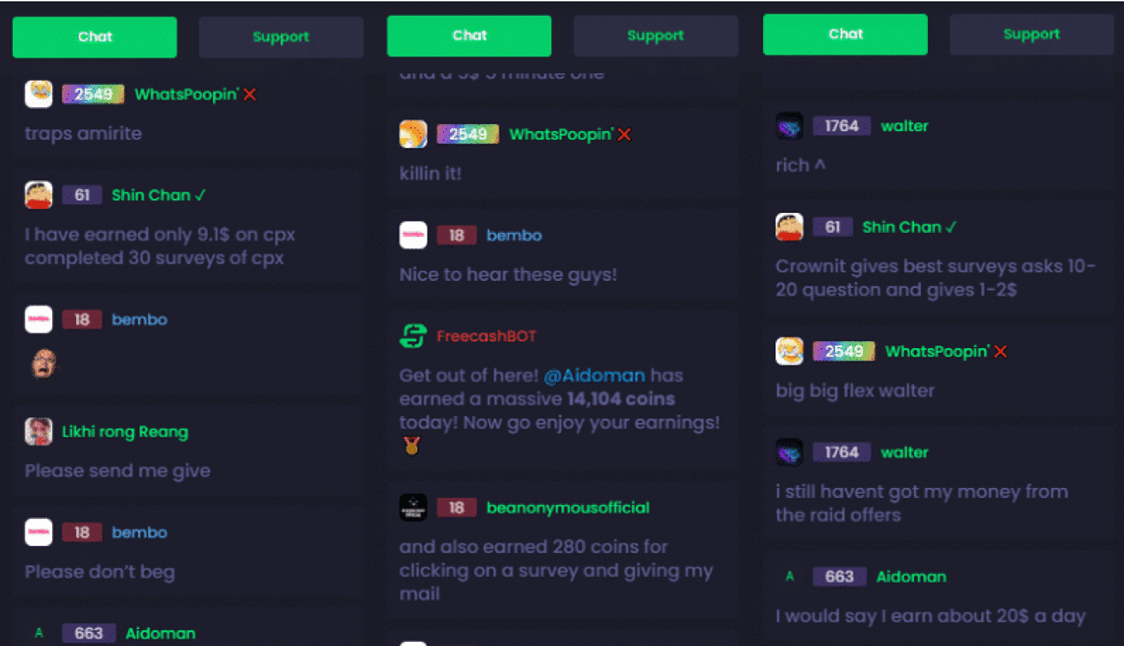 freecash chat feature