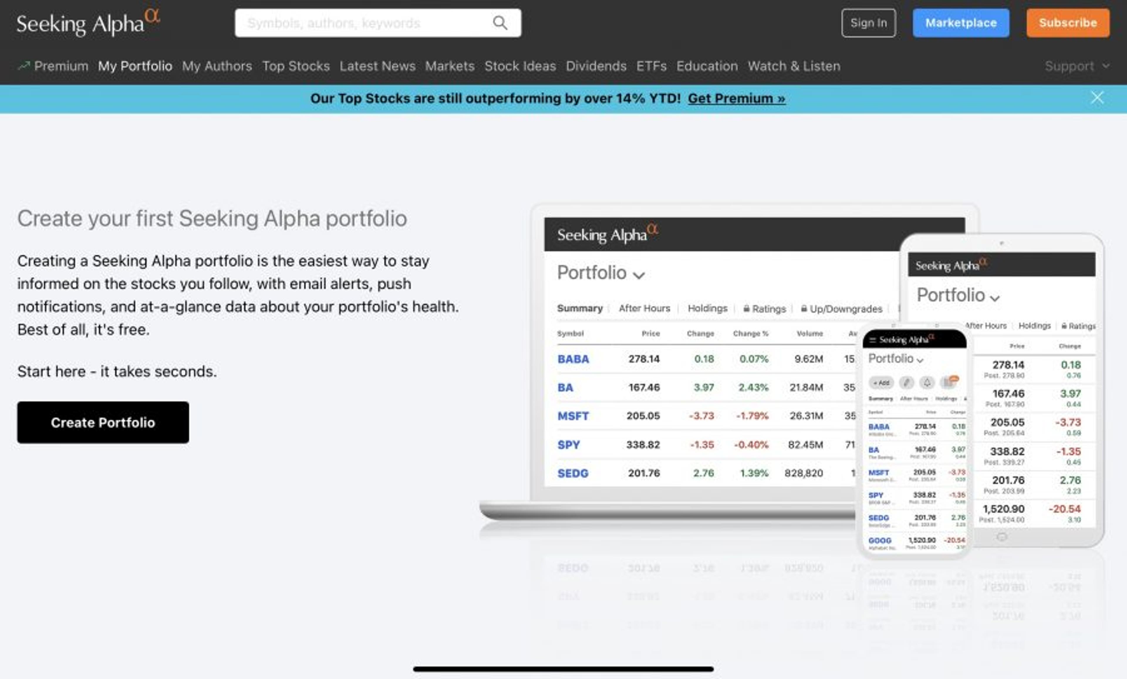 Seeking Alpha Platform Screen